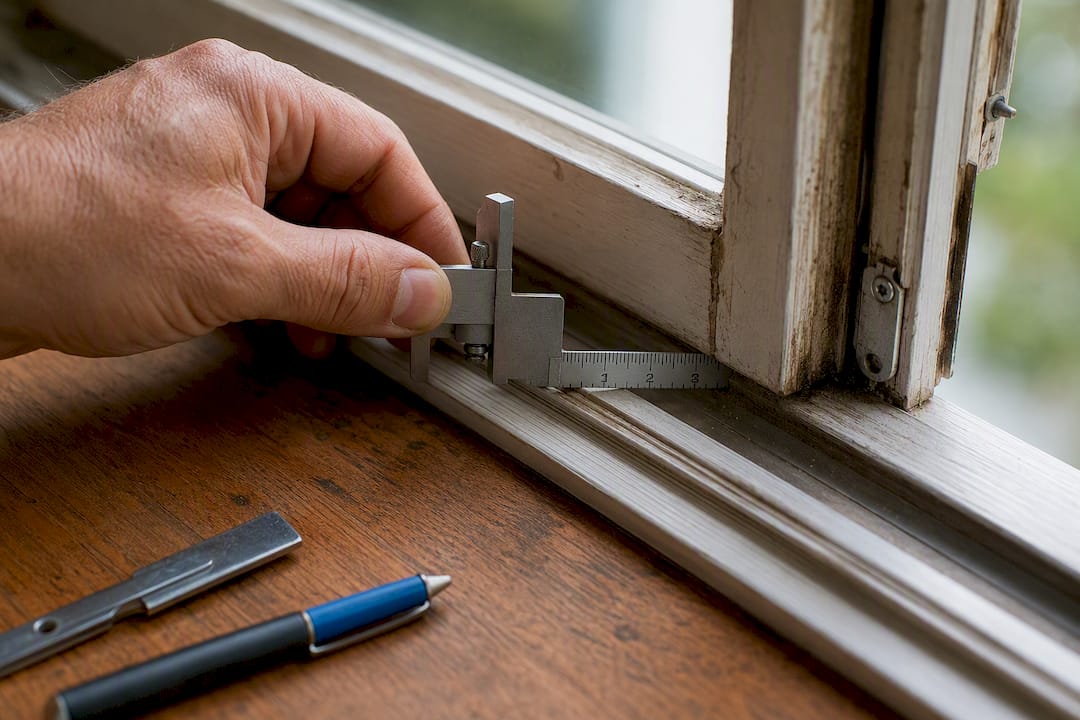 Falztiefe am Fenster mit einem Metalllineal messen