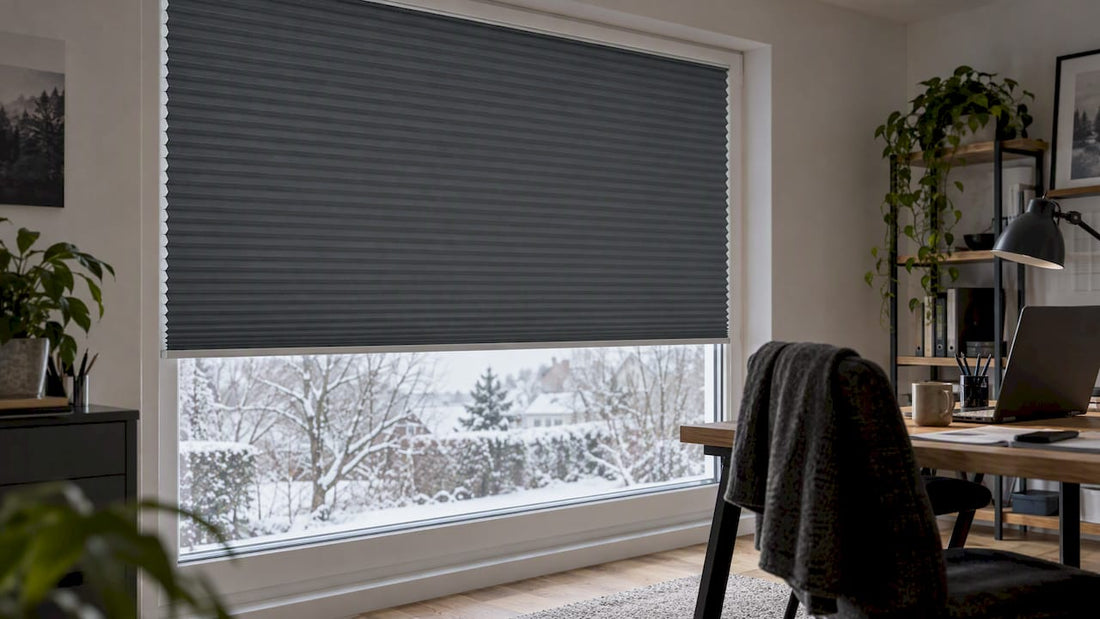 DUETTE Wabenplissee am winterlichen Fenster im Homeoffice